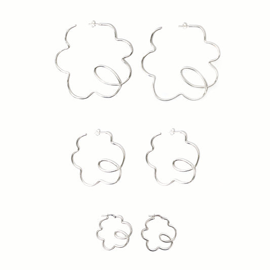 Silver Flower Hoops