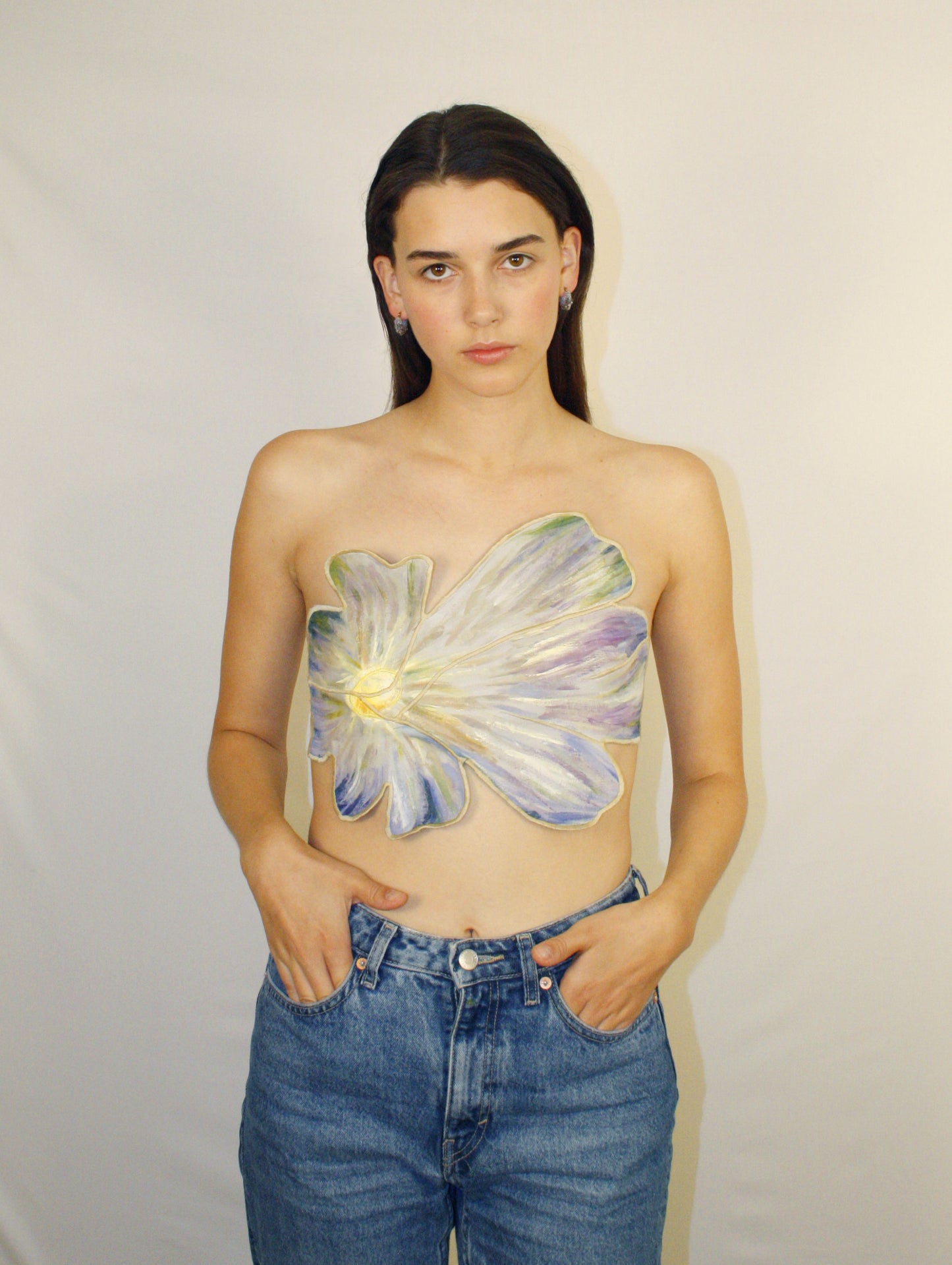 Flower Top- hand painted- Pastel / Beige