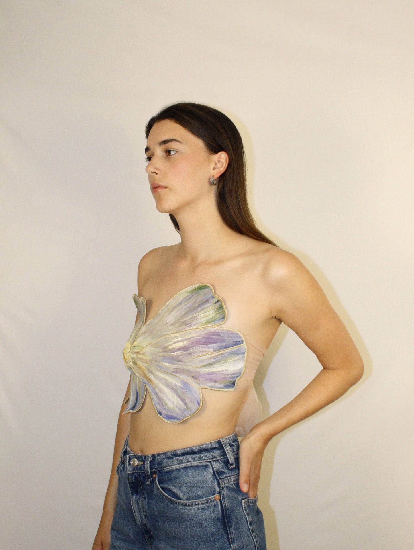 Flower Top- hand painted- Pastel / Beige