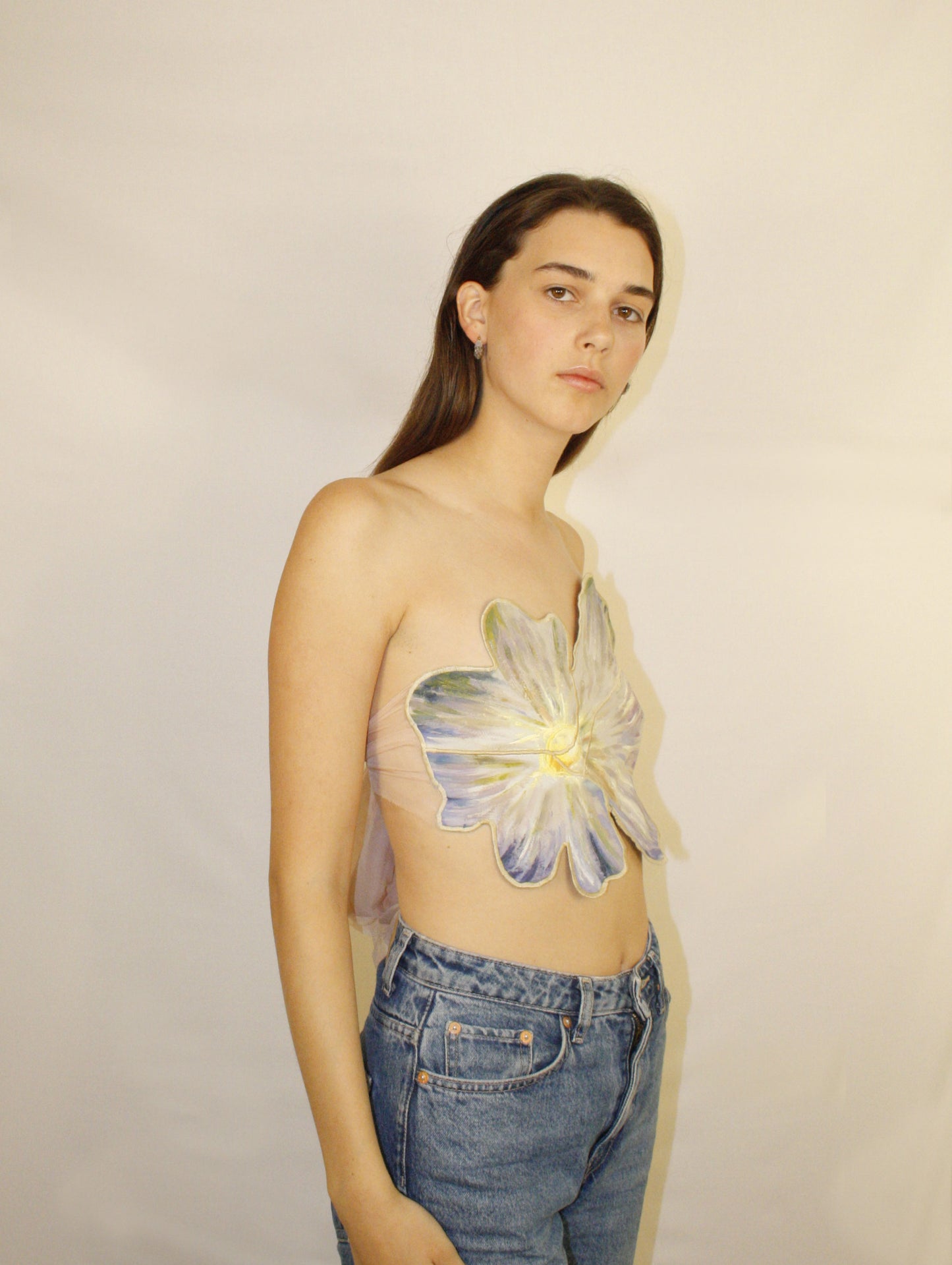 Flower Top- hand painted- Pastel / Beige